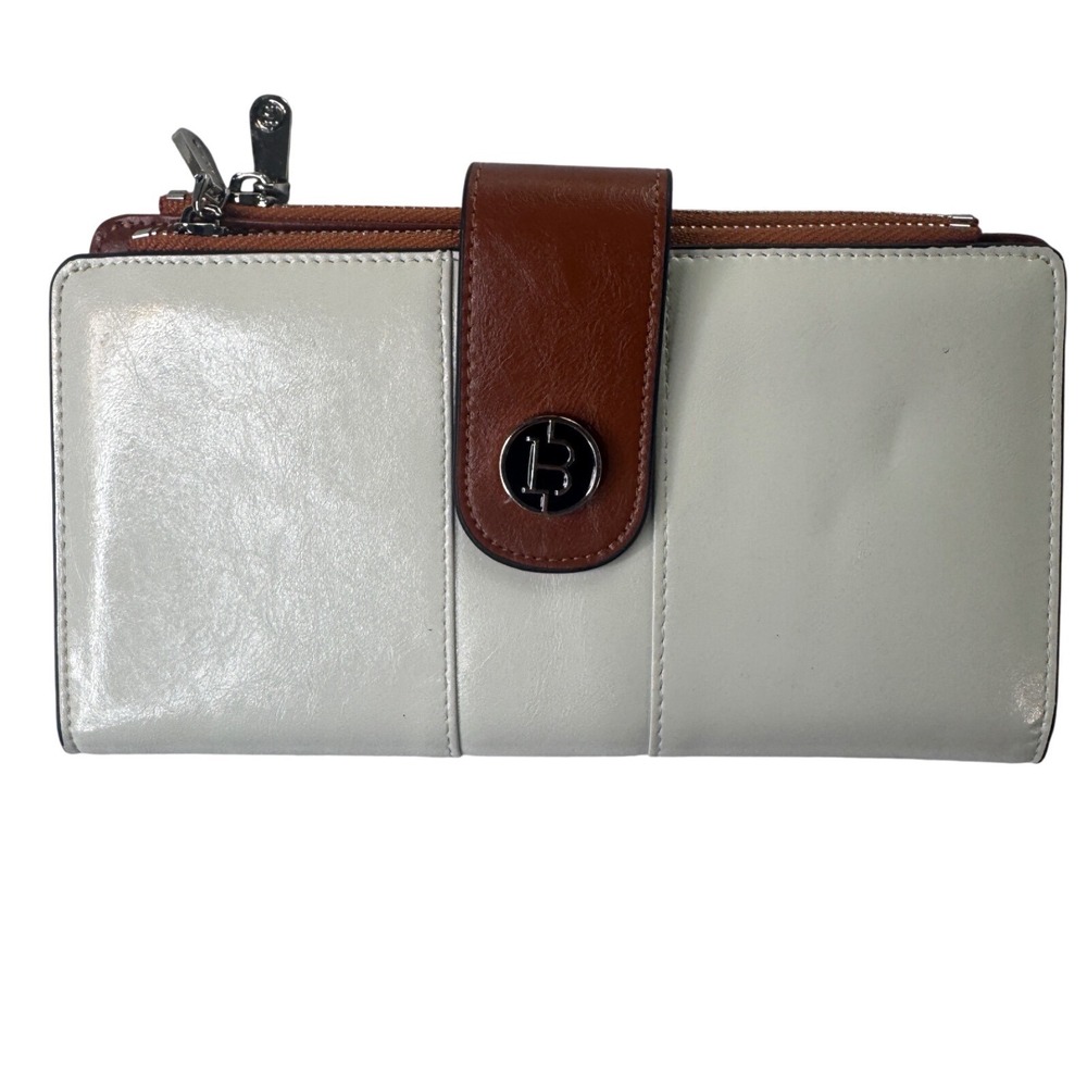 Bostanten Two Tone Bifold Wallet Cream Brown Zip Around Organizer Clutch